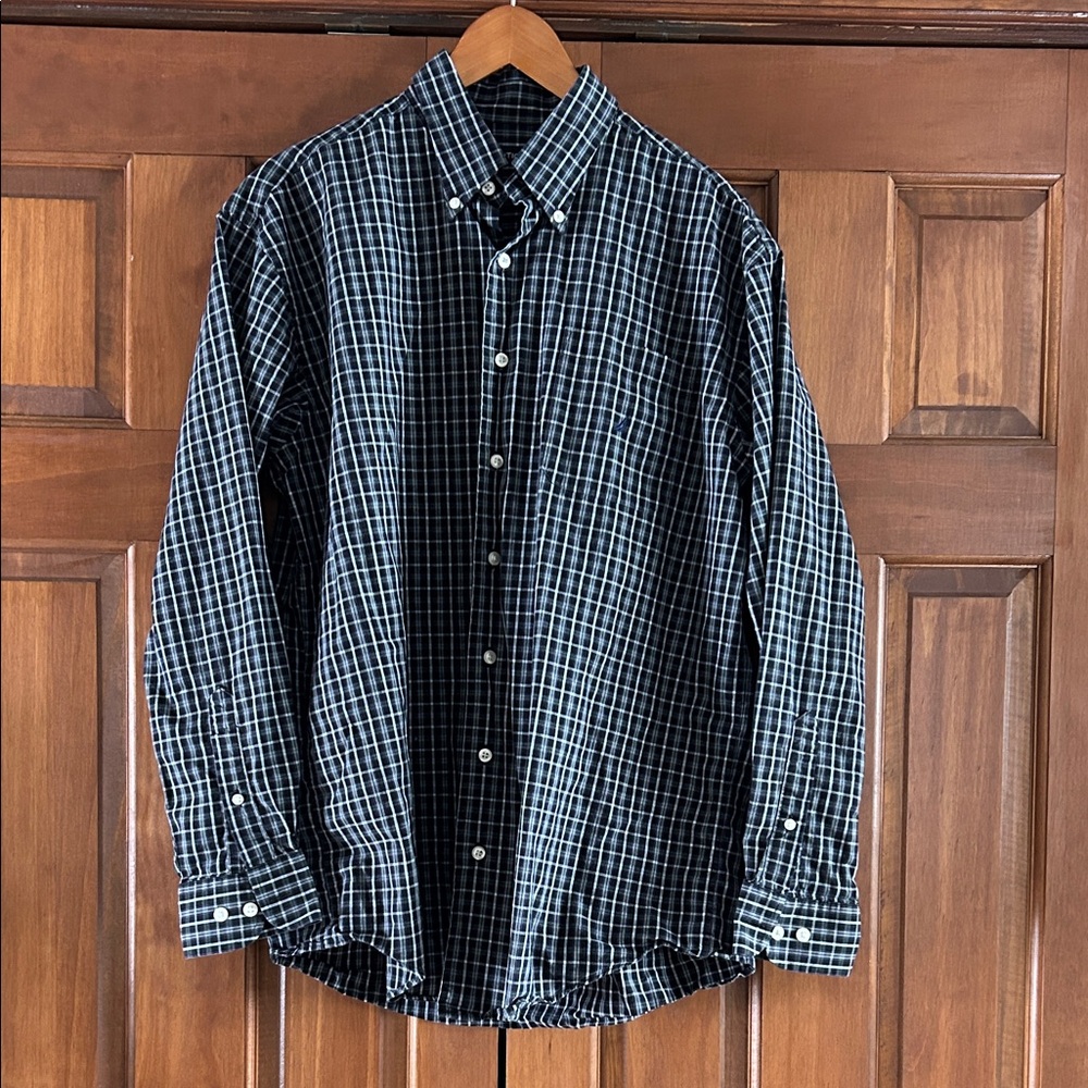 Nautica Men's Blue Plaid Casual Button Down Shirt, L